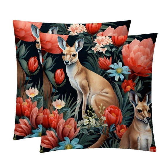 Kangaroo Set of 2 Velvet Throw Pillow Covers with Unique Patterns in 16x16, 18x18, and 20x20 Inches for Various Occasions - Throw Pillow Inserts Included