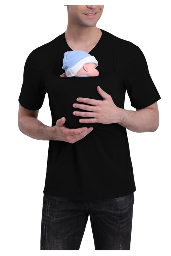 Kangaroo Shirt for Dad Men's T-Shirt Long Sleeve V Neck Tee Shirts Casual Pet Carrier Tops with Kangaroo Pouch