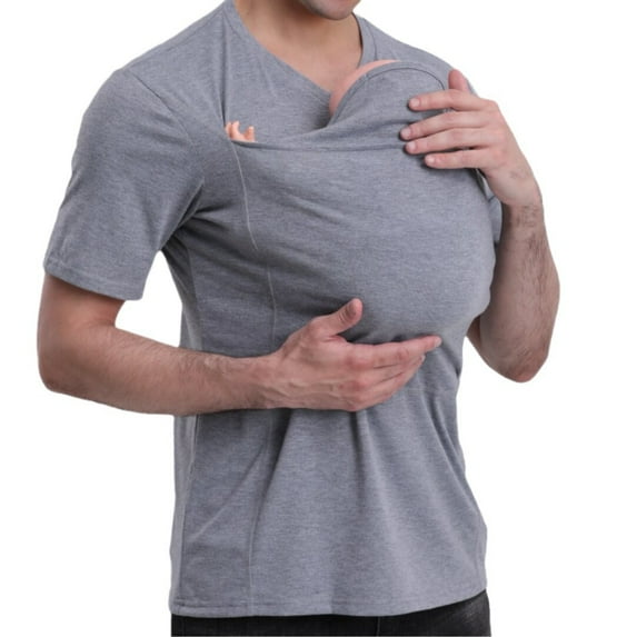 Kangaroo Shirt for Dad Men's T-Shirt Long Sleeve V Neck Tee Shirts Casual Pet Carrier Tops with Kangaroo Pouch