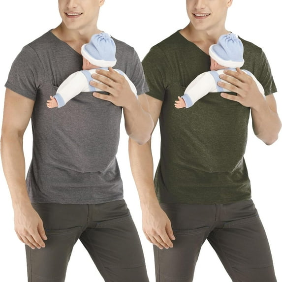 Kangaroo Shirt for Dad and B With Pouch - V Neck T-Shirt B Carrier Men's B Carrier Soothe V Neck Short Sleeve Kangaroo T Shirt