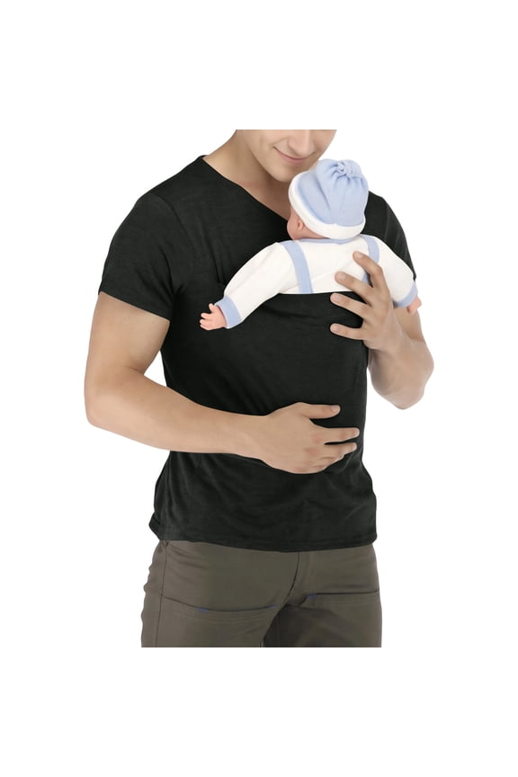 Kangaroo Shirt for Dad and Baby With Pouch - V Neck T-Shirt Baby Carrier,XL