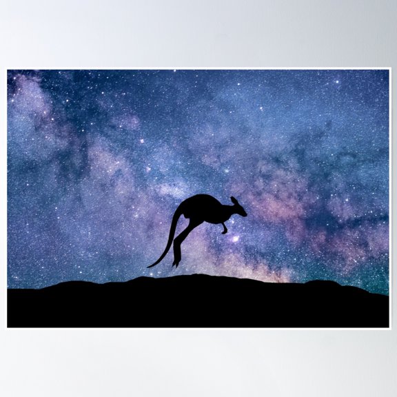 Kangaroo Silhouette Against Starry Sky Poster Wall Art, Modern Wall Decor, 24x36 UNFRAMED