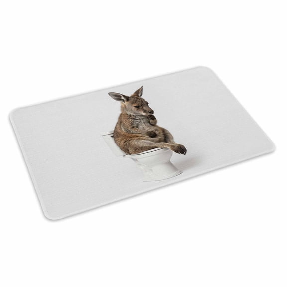 Kangaroo Sitting on The Toilet Thinking Doormat Abstract Funny Animal Non Slip Low Profile Rubber Door Mat Washable Absorbent Indoor Front Door Mat Entryway Rug Entrance Carpet 16x24 Inch