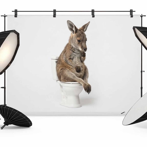 Kangaroo Sitting on The Toilet Thinking Photography Backdrop 7x5FT, Abstract Funny Animal Photo Backdrops, Background for Photography Studio Photo Studio Background, Back Drop for Photoshoot
