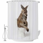 Kangaroo Sitting on The Toilet Thinking Shower Curtain for Bathroom, Abstract Funny Animal Waterproof Cloth Fabric Bathroom Accessories Set with 9 Rust Proof Plastic Hooks, 36"x72"