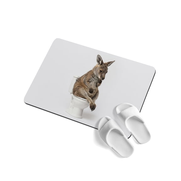 Kangaroo Sitting on The Toilet Thinking Soft Diatomaceous Earth Mat, Abstract Funny Animal Absorbent Bath Mat Non Slip Rubber Backed Quick Dry Doormat Fit Under Door for Bathroom Kitchen 16"x24"