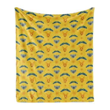 Kangaroo Soft Flannel Fleece Throw Blanket, Australian Aboriginal Pattern Boomerang and Koala Bear Animal, Cozy Plush for Indoor and Outdoor Use, 60" x 80", Multicolor, by Ambesonne
