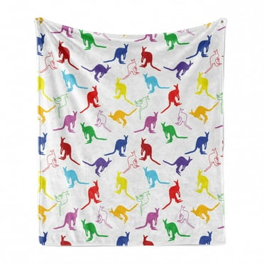 Kangaroo Soft Flannel Fleece Throw Blanket, Wildlife Concept of Vibrant Color Hand-drawn Animal in Random Sequence, Cozy Plush for Indoor and Outdoor Use, 50" x 60", Multicolor, by Ambesonne