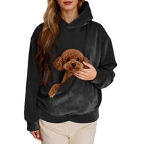 Kangaroo Soft Fleece Pet Pouch Hoodies For Women Oversize Warm Solid Cat and Dog Pouch Hooded Sweatshirts With Pockets