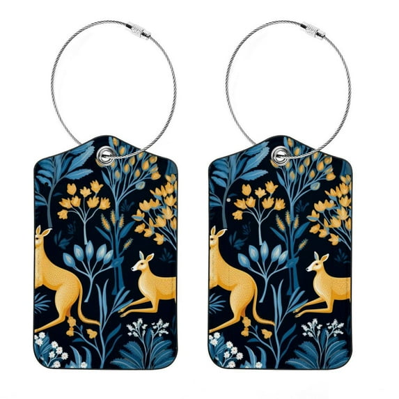 Kangaroo Square PU Leather 2 Pack Travel Tag - Bag Tag - Suitcase Tag with Privacy Cover and Stainless Steel Ring - Suitable for Travel, Backpack, and Handbag
