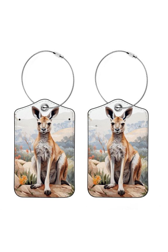 Kangaroo Square PU Leather 2 Pack Travel Tag - Bag Tag - Suitcase Tag with Privacy Cover and Stainless Steel Ring - Suitable for Travel, Backpack, and Handbag