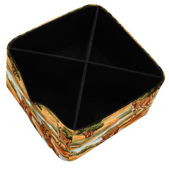 Kangaroo Square Pen Case Pencil Organizer Brush Holder with 4 Compartments and Removable Dividers