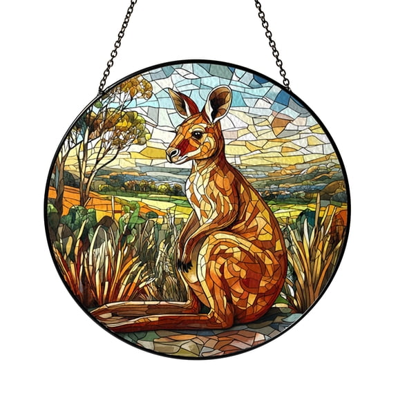 Kangaroo Stained Glass Suncatcher – Outback Wildlife Window Decor