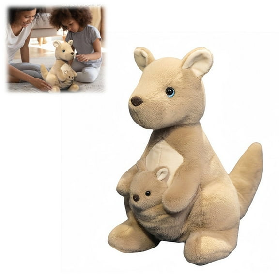 Kangaroo Stuffed Animal, Kangaroo Plush Stuffed Animal with Joey in Pouch, Soft Kangaroo Plush Toy – Cuddly Safe, Gift for Boys Girls Toddlers, Great for Birthdays Mother's Day, Ideal Decor
