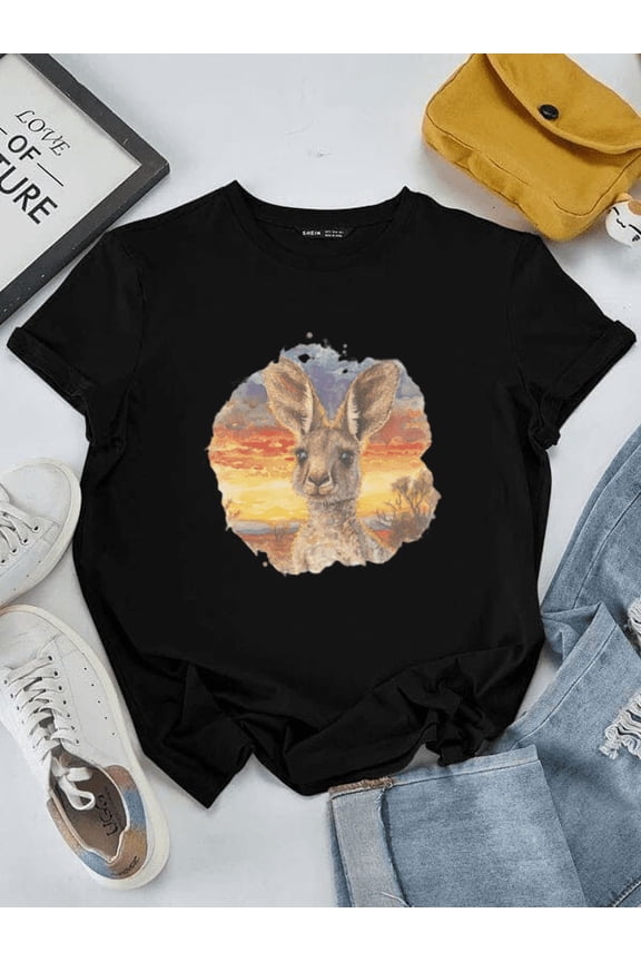 Kangaroo Sunset Graphic, An Australian Outback Nature Wildlife Art Unisex T-Shirt, up to size 5XL