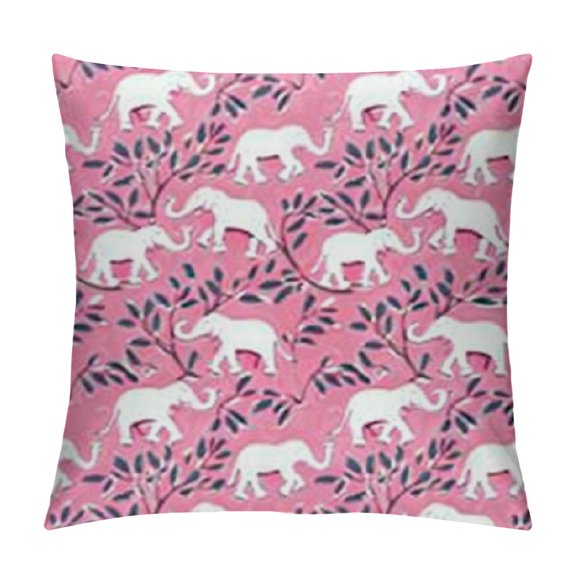 Kangaroo Throw Pillow Cushion Case Silhouette of Jumping Adult Kangaroo Animal Pattern in Diagonal Alignment, Modern Accent Double-Sided Digital Printing,Pink and White