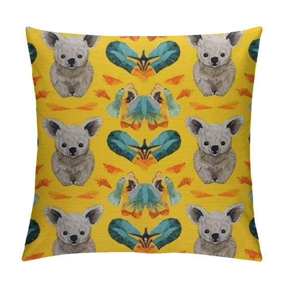 Kangaroo Throw Pillow Cushion Cover, Australian Aboriginal Pattern Boomerang and Koala Bear Animal, Decorative Square Accent Pillow Case,, Multicolor