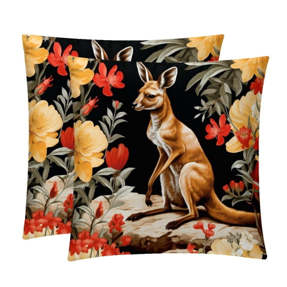 Kangaroo Velvet Throw Pillow Covers Set of 2 - Sizes 16x16, 18x18, 20x20 Inches - Decorative Pillows with Unique Patterns for Various Occasions