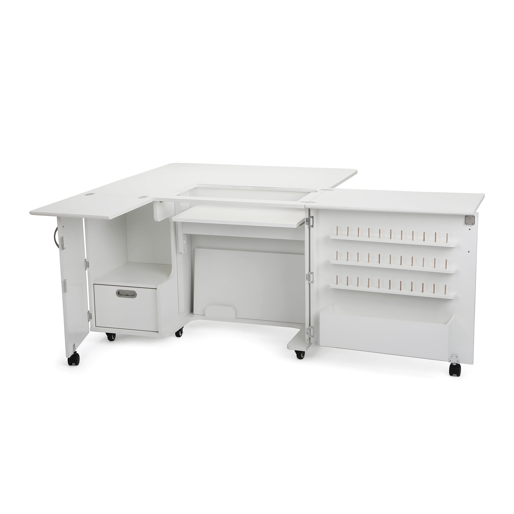 White Ash Hydraulic Lift Sewing Cabinet with Storage