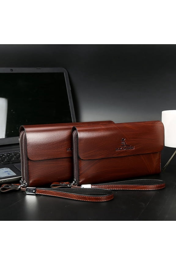 Kangaroo Wallet Men's Long Wallet Casual Business Clutch,Single drawn dark brown