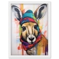 thumbnail image 1 of Kangaroo Wearing Colourful Winter Hat and Scarf Artwork Framed Wall Art Print A4, 1 of 4