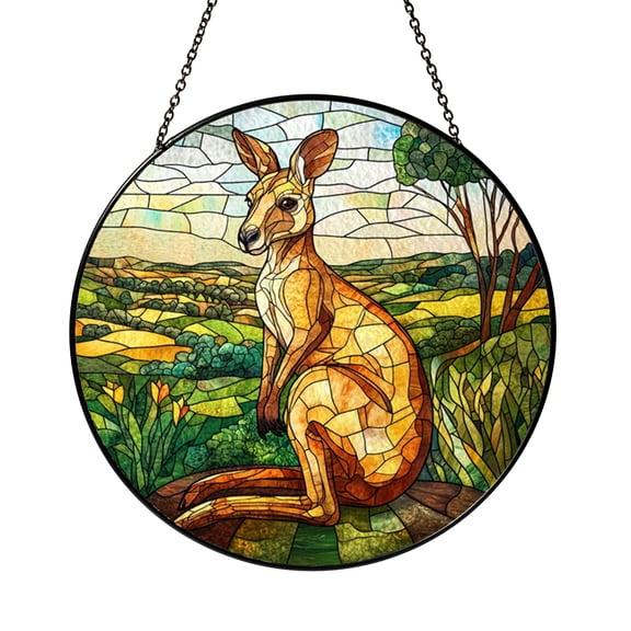 Kangaroo Wildlife Glass Suncatcher – Scenic Window Hanging