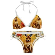 Kangaroo Women's Detachable Sponge Adjustable Strap Bikini Set Swimsuit - Two-Pack for Beach Pool Party