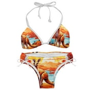 Kangaroo Women's Detachable Sponge Adjustable Strap Bikini Set Swimsuit - Two-Pack for Beach Pool Party