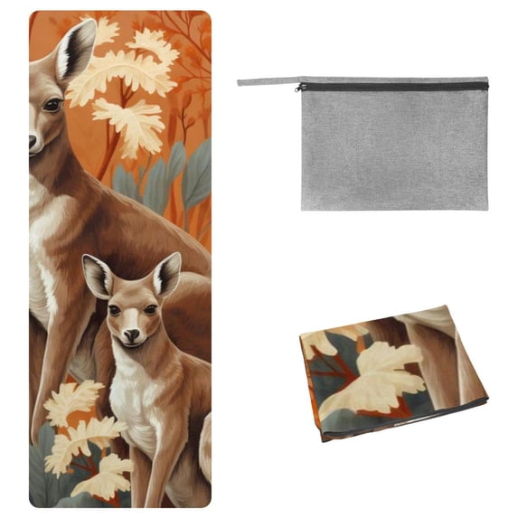 Kangaroo Yoga Mat Towel, Storage Bag, 72.8"x26.8" - Suitable for Yoga, Pilates, Fitness, Gym - Yoga Blankets and Gym Towel Included