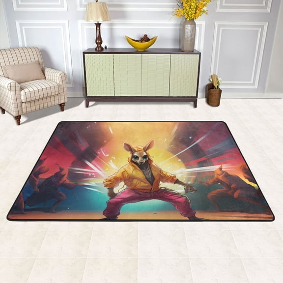 Kangaroos Hoodie Area Rug Washable 72 x 48 Floor Carpet Mat Non Slip for Bedroom Living Room Kids Room Home Decor