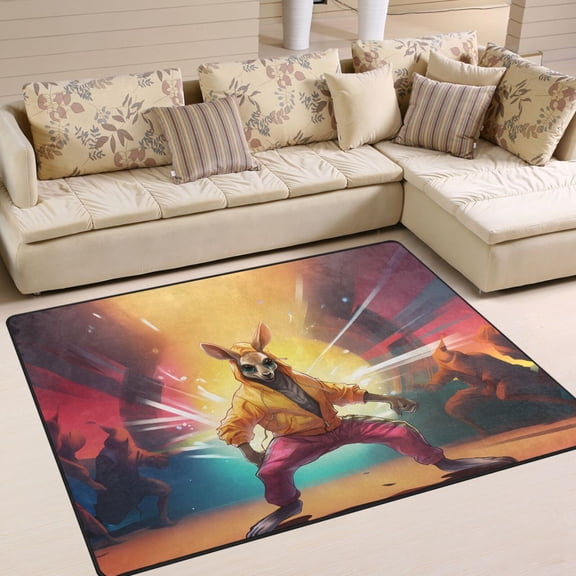 Kangaroos Hoodie Area Rug Washable 80 x 58 Floor Carpet Mat Non Slip for Bedroom Living Room Home Decor