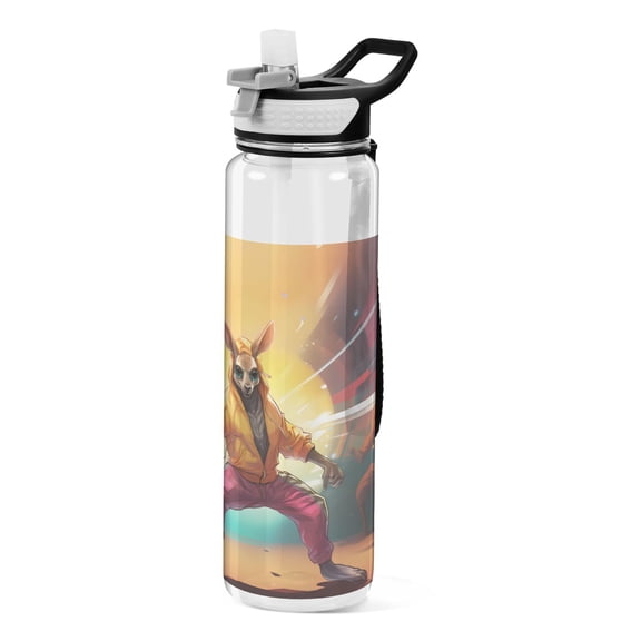 Kangaroos Hoodie Sports Water Bottle Portable Travel Mug 32oz BPA Free Leak Proof Straw Transparent Tritan for Gym Yoga Cycling Camping