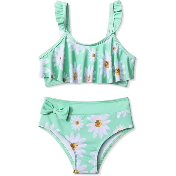Kangkang Toddler Baby Girl Sleeveless Ruffle Summer Bikini Swimwear Set, 2-pcs, 3-4 Years, Green