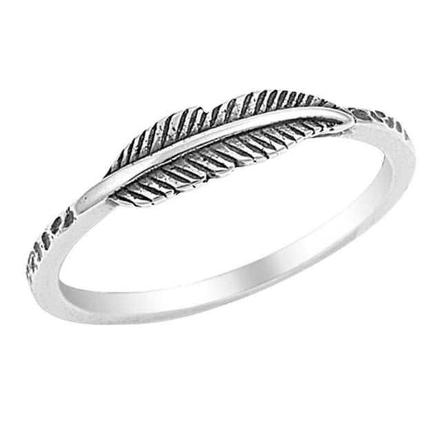 Kangnenghuishiye Oxidized Leaf Feather Ring 0.925 Sterling Ring Jewelry ...