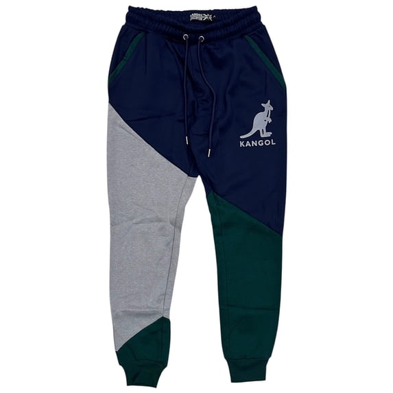 Kangol Men's Colorblock Fleece Jogger Sweatpants (Large, Navy/Green)