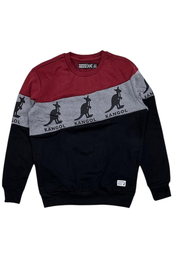 Men's Colorblock Fleece Pullover Crewneck Sweatshirt (Medium, Maroon/Black)