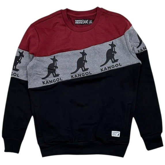 Kangol Men's Colorblock Fleece Pullover Crewneck Sweatshirt (Small, Maroon/Black)