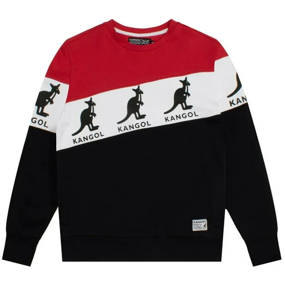 Kangol Men's Colorblock Fleece Pullover Crewneck Sweatshirt (X-Large, Black/Red)