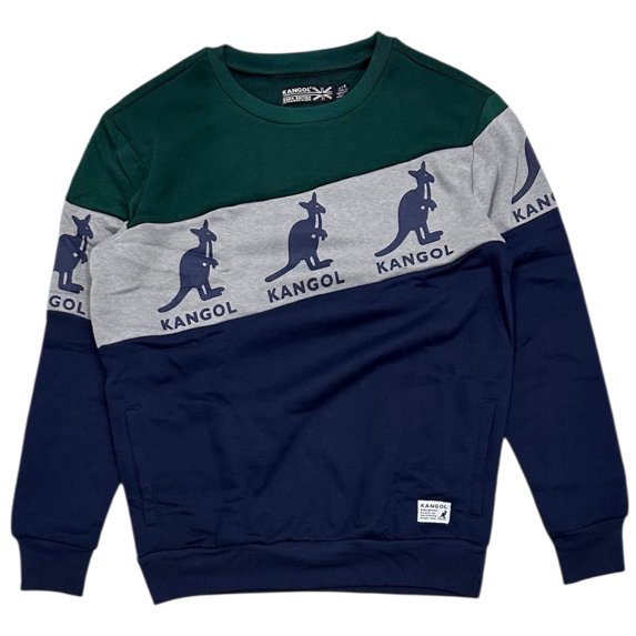 Kangol Men's Colorblock Fleece Pullover Crewneck Sweatshirt (XX-Large, Forest Green/Navy)