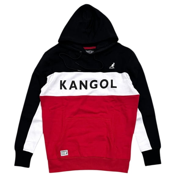 Kangol Men's Hoodie Colorblock Black Combo Pullover Fleece Sweatshirt (Small, Black Combo)