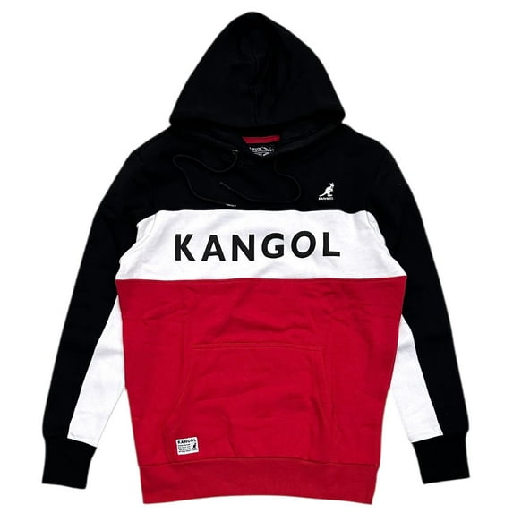 Kangol Men's Hoodie Colorblock Black Combo Pullover Fleece Sweatshirt (Small, Black Combo)