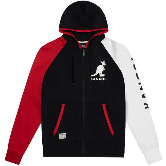 Kangol Men's Hoodie Full Zip Colorblock Fleece Sweatshirt (Small, Black/Red/White)