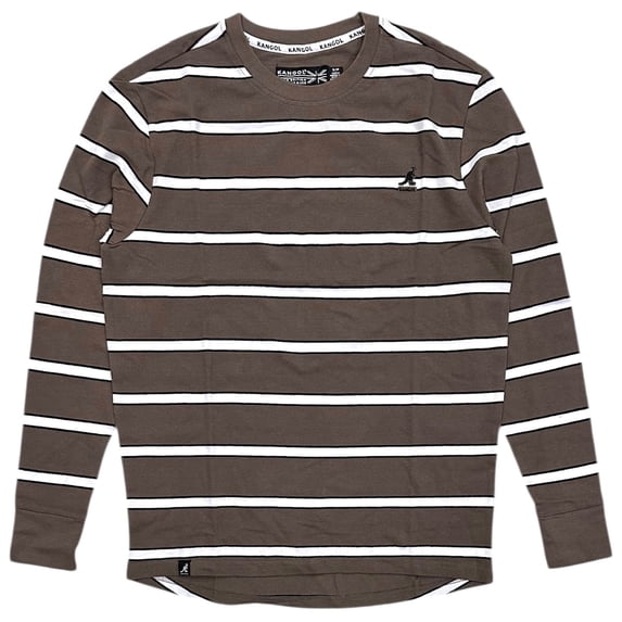 Kangol Men's T-Shirt Yarn Dyed Stripe Pique Embroidered Logo Long Sleeve Tee (Large, Brown)
