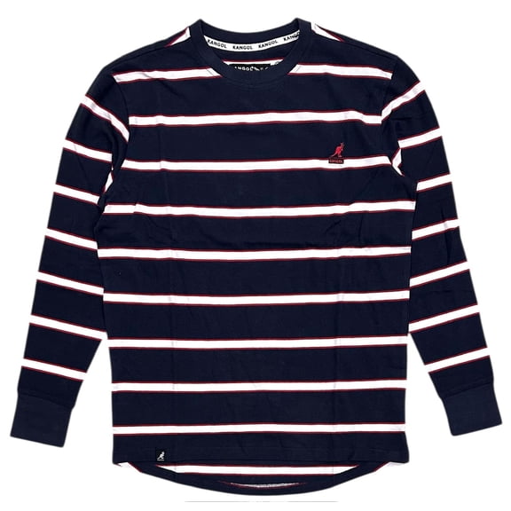 Kangol Men's T-Shirt Yarn Dyed Stripe Pique Embroidered Logo Long Sleeve Tee (Large, Navy)