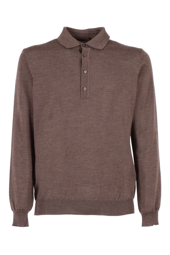 Wool Polo Shirt With Button Placket And Dropped Hem (Men's)