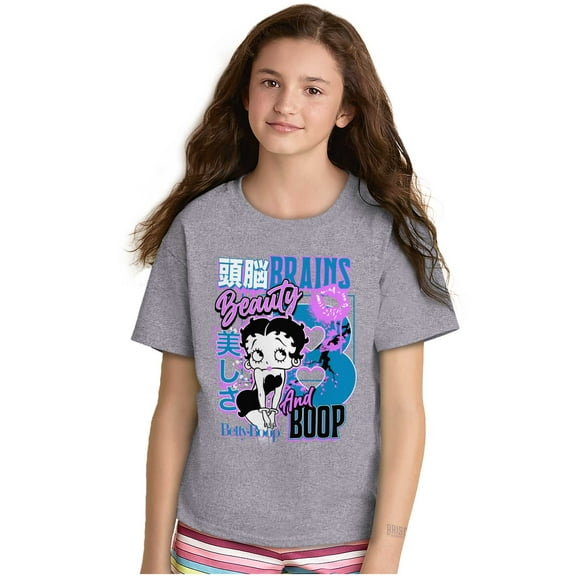 Kanji Betty Boop Beauty and Brains Girls Kids T Shirt Tees Teen Brisco Brands S