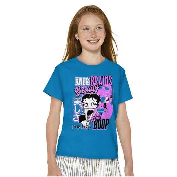 Kanji Betty Boop Beauty and Brains Girls Kids T Shirt Tees Teen Brisco Brands XS