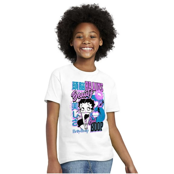 Kanji Betty Boop Beauty and Brains Girls Kids T Shirt Tees Teen Brisco Brands X