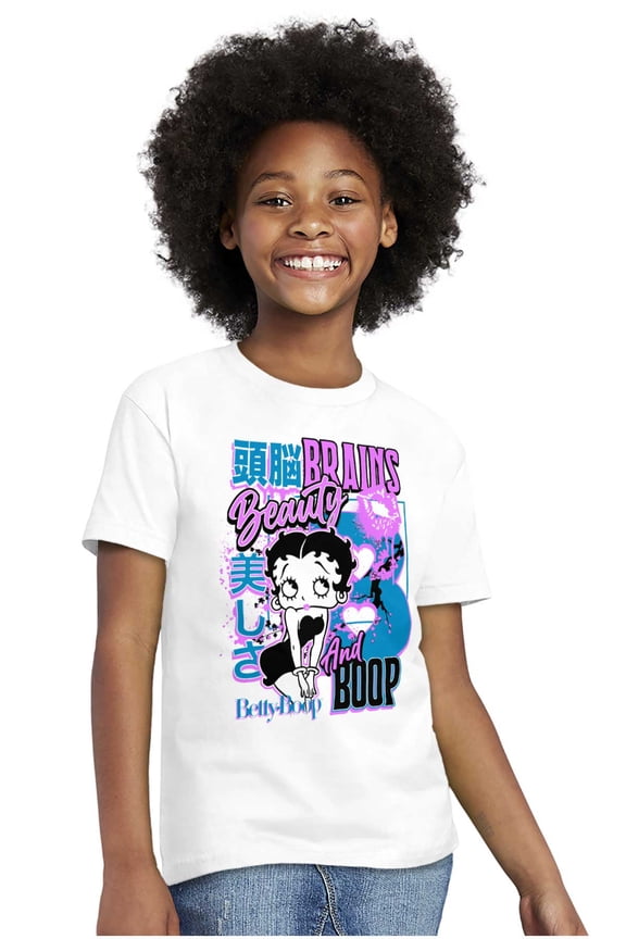 Kanji Betty Boop Beauty and Brains Girls Kids T Shirt Tees Teen Brisco Brands X