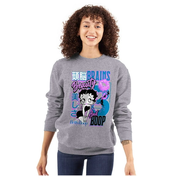 Kanji Betty Boop Beauty and Brains Women Plus Size Sweatshirt Brisco Brands 3X